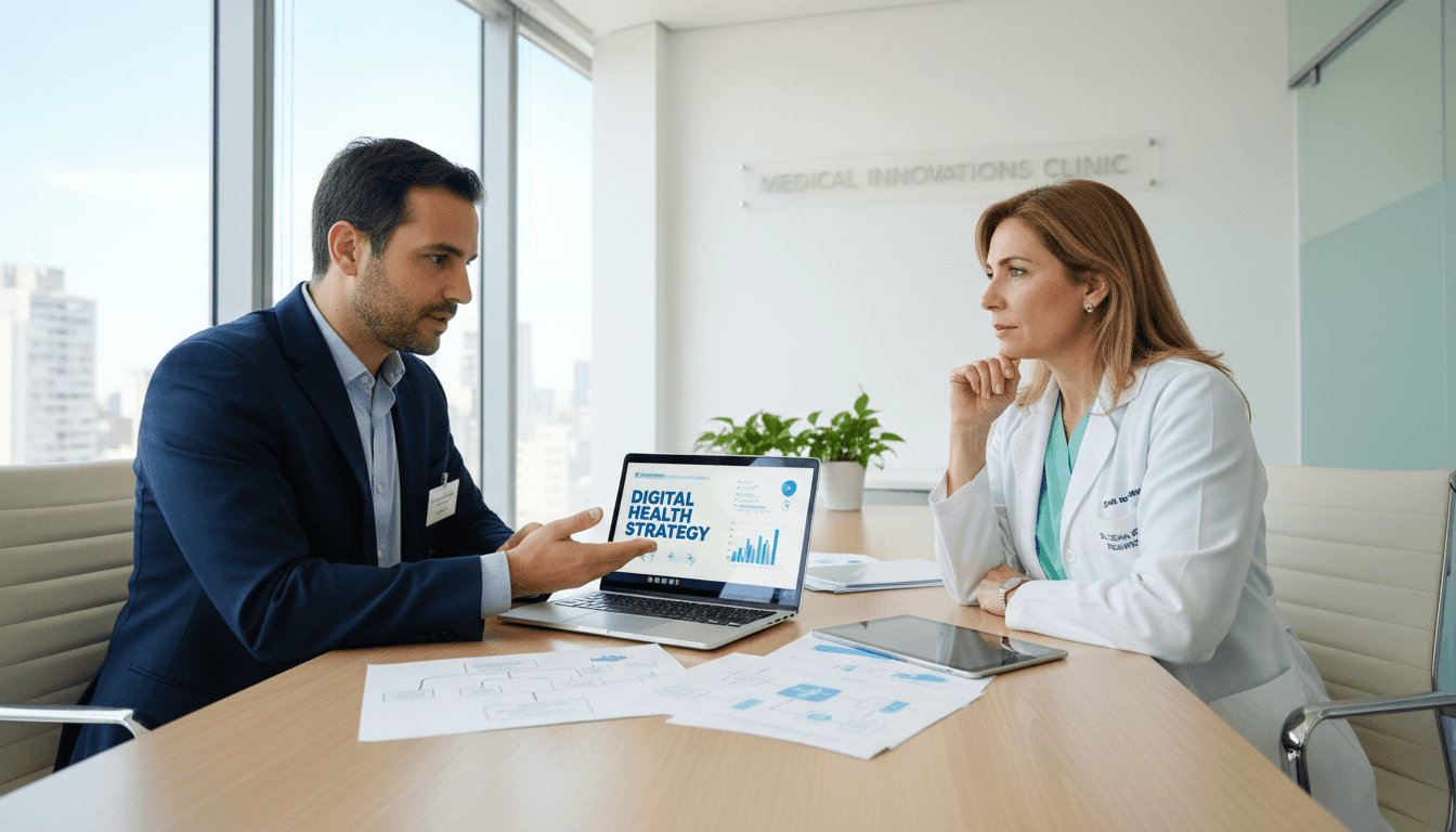 Recepción moderna de clínica médica con ambiente profesional y acogedor