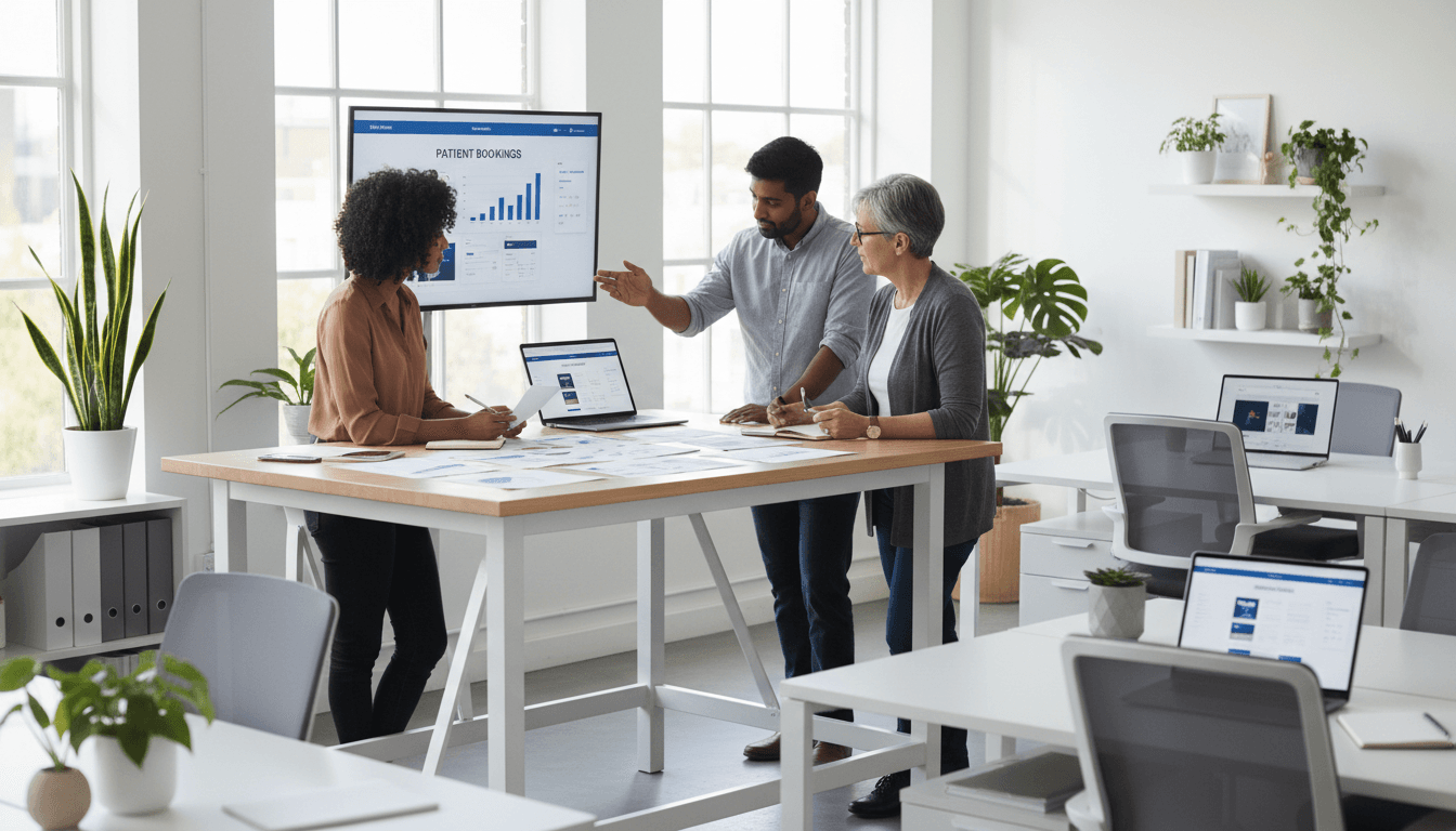 Equipo de marketing especializado en clínicas médicas trabajando en estrategia digital